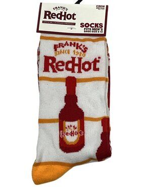 Frank's RedHot Crew Socks Mens 6-12 White Red Hot Sauce Graphic